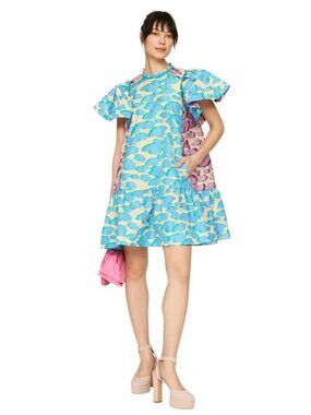 Hofmann Copenhagen Elena Dress in Blue Print 34 Womens Mini Shift